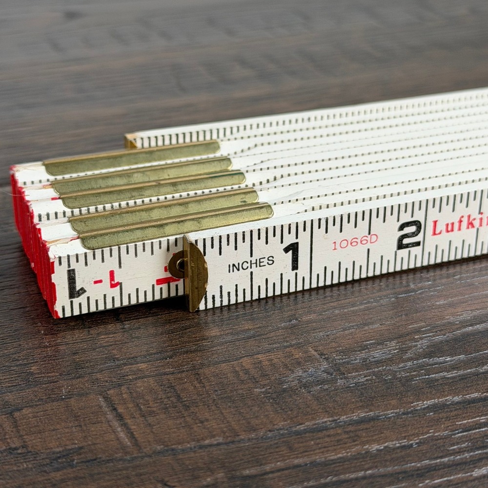 Vintage Lufkin 6' Engineers‎ Wooden Folding Ruler White Brass Measuring Tool